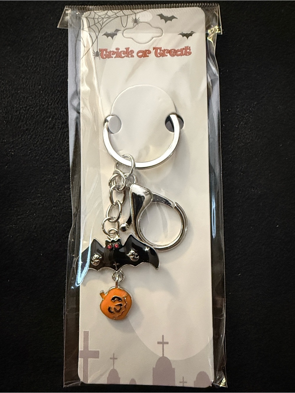 Halloween Bat & Jack-O'-Lantern Keychain - Silver